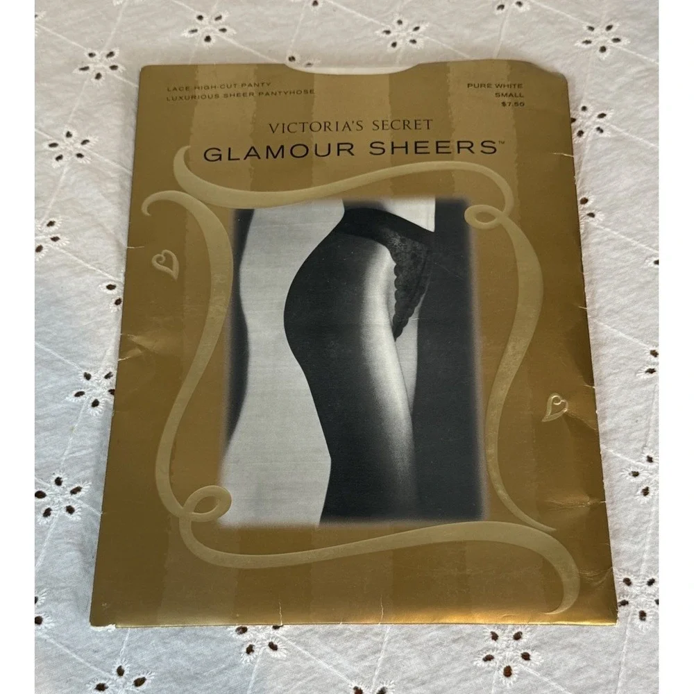 Victoria Secret Glamour Sheers LACE‎ HIGH CUT PANTYHOSE Pure White Small